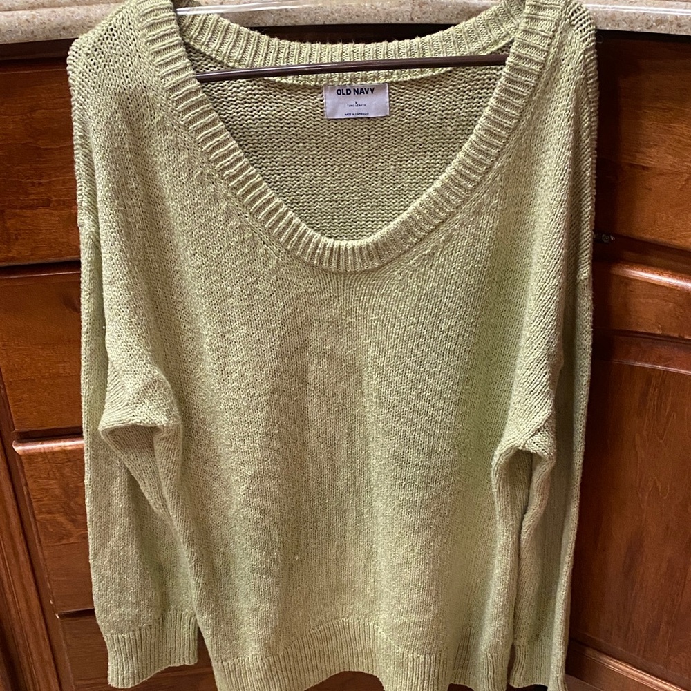 Old Navy Women's Light Green Oversized V-Neck Knit Sweater Large  Fall